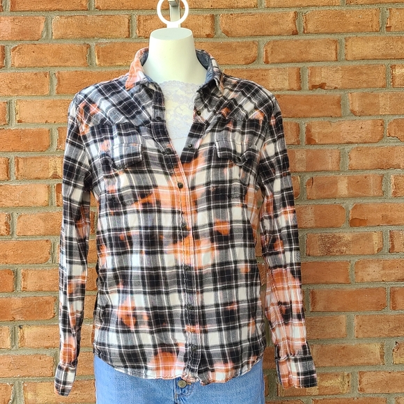 Custom tie dye Bleach plaid button up shirt - Picture 2 of 9